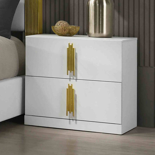 English Elm Contemporary White Two-drawer Nightstand with Gold Legs and Dovetail Joinery B2741P435316