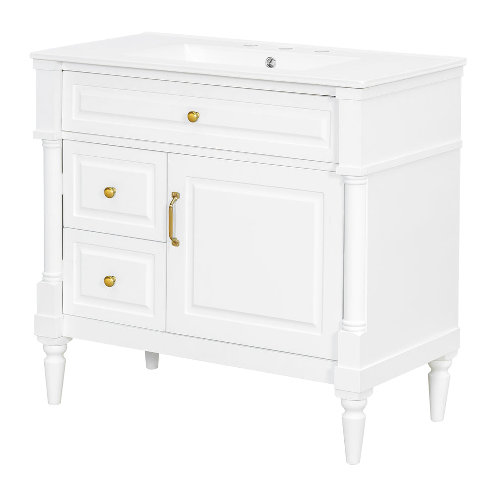 English Elm 36" Bathroom Vanity With Ceramic Sink, Durable Rubberwood Frame, Smart Storage & Modern Design N725P356064K