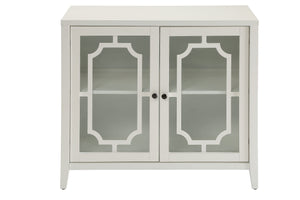 English Elm Ceara White Console Cabinet with Glass Doors & Tapered Wooden Legs — Stylish Storage Solution B2726P278573
