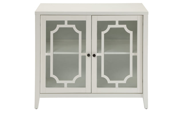 English Elm Ceara White Console Cabinet with Glass Doors & Tapered Wooden Legs — Stylish Storage Solution B2726P278573