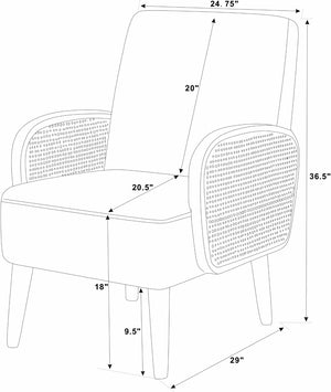 English Elm Faux Leather Accent Chair with Woven Rattan Arms and Tall Wooden Legs for Living Room B2748P493704