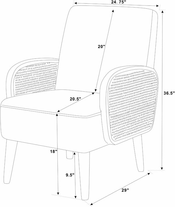 English Elm Faux Leather Accent Chair with Woven Rattan Arms and Tall Wooden Legs for Living Room B2748P493704