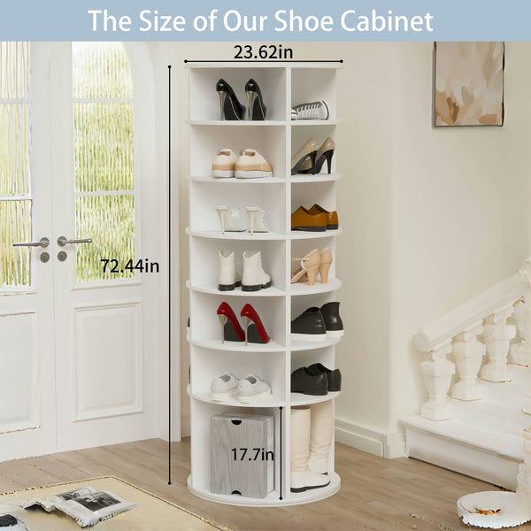 English Elm Rotating 7-Tier Spinning Shoe Rack Tower 360° Revolving Organizer, Space-Saving Sturdy White Holder W2699P222574