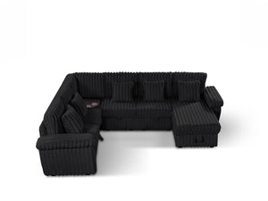 English Elm 103-inch U-shaped Corduroy Sectional with Sleeper Storage and Built-in Corner Table W2564S00140