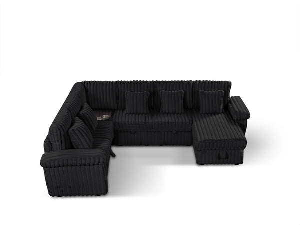 English Elm 103-inch U-shaped Corduroy Sectional with Sleeper Storage and Built-in Corner Table W2564S00140