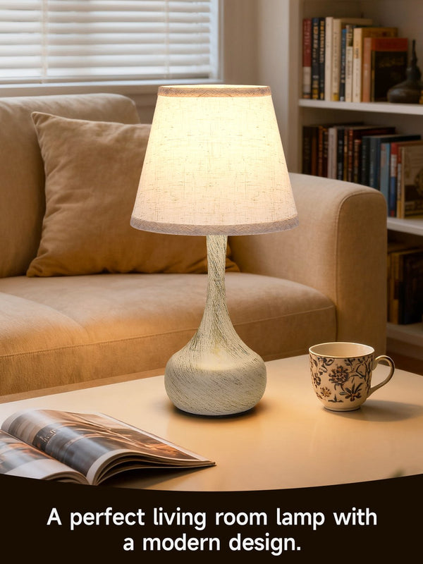 English Elm Touch Farmhouse Table Lamp Set of 2 — 3-Way Dimmable Apple Base Nightstand Lamps with Fabric Shade W2312P389970