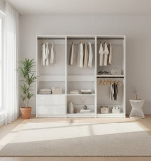 English Elm Prosper Freestanding White Wood Walk-In Closet System – Durable Melamine, Oak Finish, Modular Storage Elegance B040S00143