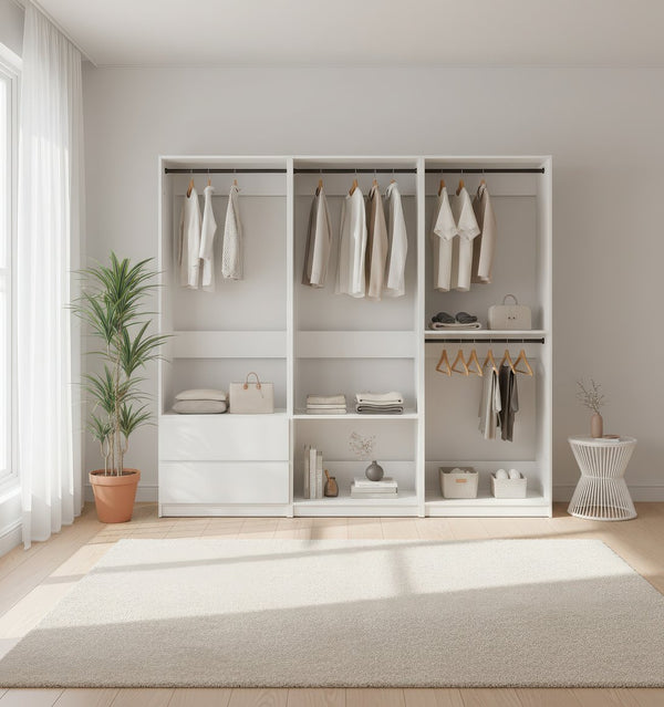 English Elm Prosper Freestanding White Wood Walk-In Closet System – Durable Melamine, Oak Finish, Modular Storage Elegance B040S00143