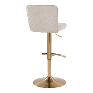 English Elm Henry Adjustable Barstool Set Of 2 - Chic Gold Metal & Beige Upholstery With Swivel & Height Adjustments B202S00933