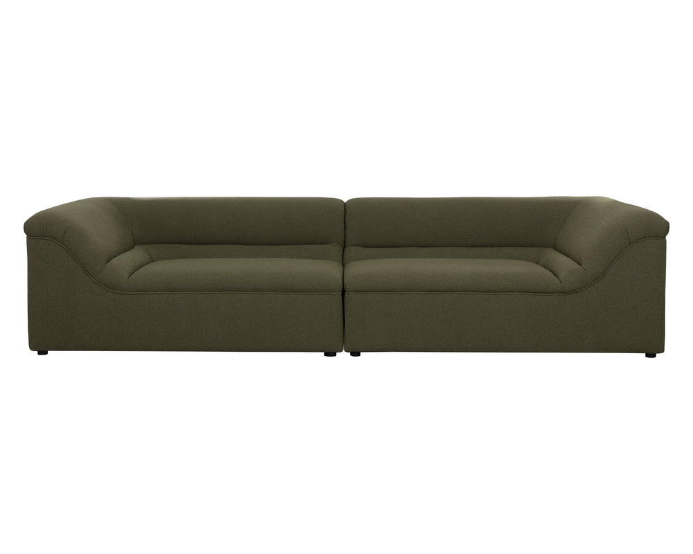 Sunpan Gladys Sofa - Contemporary Curved Design With Sturdy Wooden Frame In Chic Copenhagen Olive Fabric Green Fabric 111955