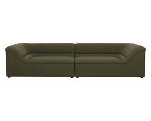Sunpan Gladys Sofa - Contemporary Curved Design With Sturdy Wooden Frame In Chic Copenhagen Olive Fabric Green Fabric 111955