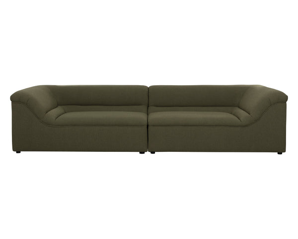 Sunpan Gladys Sofa - Contemporary Curved Design With Sturdy Wooden Frame In Chic Copenhagen Olive Fabric Green Fabric 111955