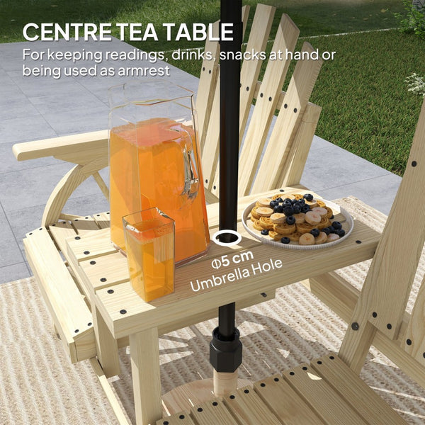 English Elm Outsunny Rustic Fir Wood 2 Seat Garden Bench with Wagon Wheel Legs and Center Table W2225P485566