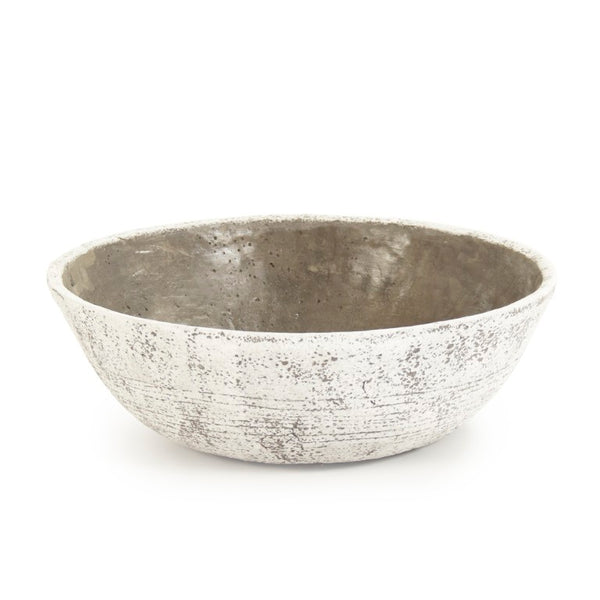 Zentique Distressed Terracotta Bowl with Off-White & Brown Glaze — Rustic Farmhouse Accent for Home Decor W17.5 x H6 x D17.5 8537L A722
