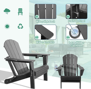 English Elm Adirondack Hdpe Folding Chair Set Outdoor Patio Fire Pit Seating with Cup Holder Gray W1859P453283
