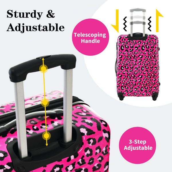 English Elm Hardshell Polycarbonate Luggage Set Three Piece Spinner Suitcases with Tsa Lock Hot Pink Leopard N732P218227H