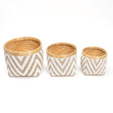 Lilys Set Of 3 Beaded Bamboo Baskets 12X12X9H 8539