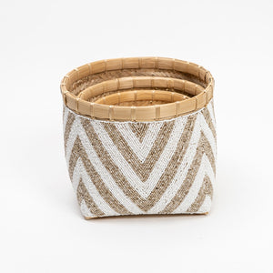 Lilys Set Of 3 Beaded Bamboo Baskets 12X12X9H 8539