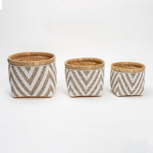 Lilys Set Of 3 Beaded Bamboo Baskets 12X12X9H 8539