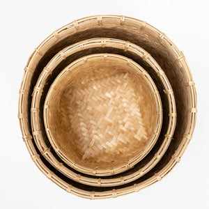 Lilys Set Of 3 Beaded Bamboo Baskets 12X12X9H 8539