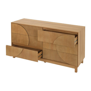 English Elm Modern Fluted 6 Drawer Dresser with Solid Wood Legs Japandi Chest for Bedroom Brown N739S0000015N