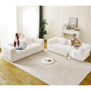English Elm Modern Boneless Couch With Circular Pillows - Skin-Friendly Lychee-Textured Foam Sofa Design W834S00539