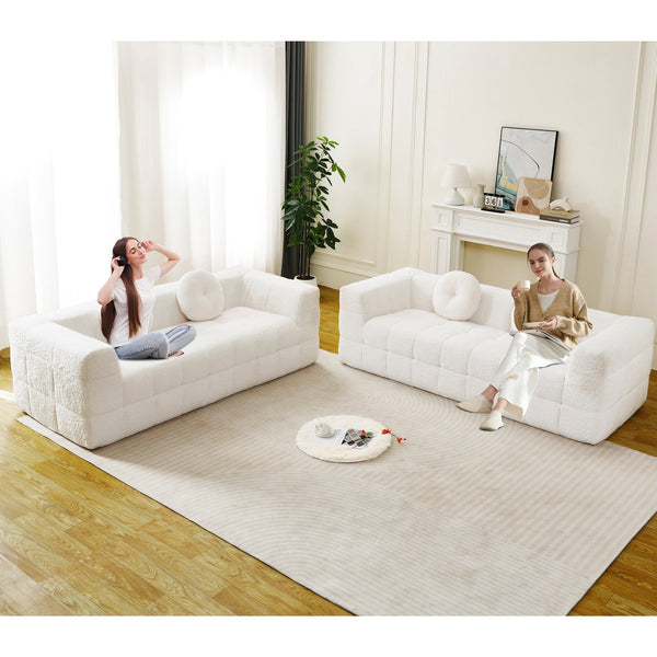 English Elm Modern Boneless Couch With Circular Pillows - Skin-Friendly Lychee-Textured Foam Sofa Design W834S00539