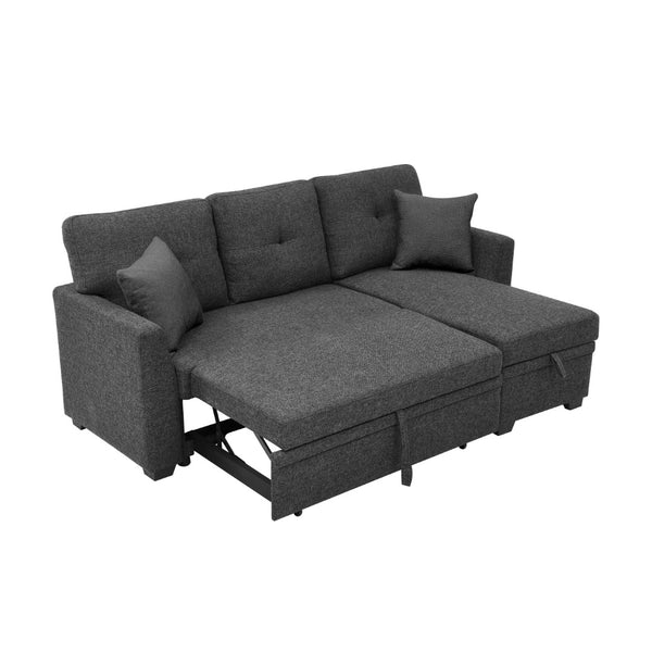 English Elm 76.5" Chenille Tufted Sectional Sleeper Sofa with Reversible Chaise and Hidden Storage B2748S00004