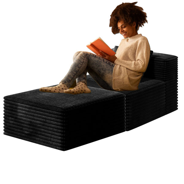 English Elm Cloud Corduroy Couch Modular Floor Sofa L‑Shaped Boneless Memory Foam Plush Cushions, No Assembly Needed W3434S00017