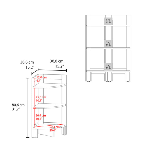 English Elm Corner Table Sharon Engineered Wood Three-Tier Corner Shelf White — Space-Saving Living Room Storage, Durable Design B092P238755