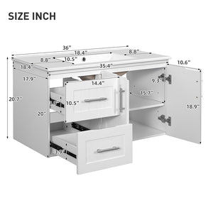English Elm 36'' Wall Mounted Bathroom Vanity with Ceramic Sink, Solid Wood & MDF Floating Cabinet with Drawers White N710P293299K
