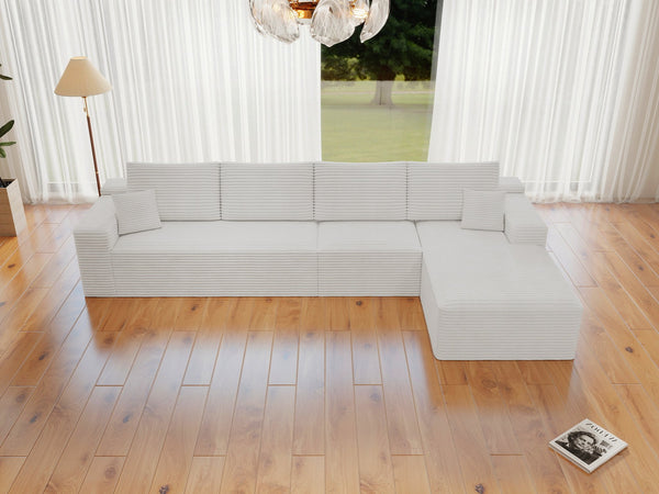 English Elm 131.9*68.9"Modular Sectional Sofa - Plush Corduroy, No Assembly, Versatile 4-Piece Design For Any Space W3819S00053