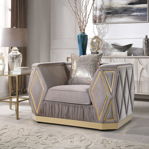 English Elm Cavalli Glam Three Piece Living Room Set Diamond Upholstery with Brushed Gold Metal Legs Taupe+Gold B009S02181