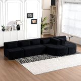 English Elm 143.7" Upholstered Sofa Free-Combined Sofa Couch With Two Chaise Lounge and Five Back Pillows For Living Room, Black