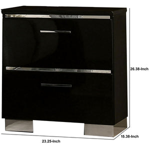 English Elm Wood and Metal Two Drawer Nightstand with Felt Lined Storage for Modern Bedrooms B056P416798