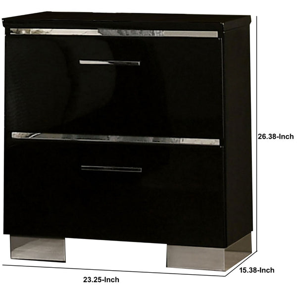 English Elm Wood and Metal Two Drawer Nightstand with Felt Lined Storage for Modern Bedrooms B056P416798