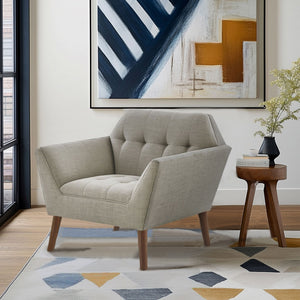 JLA Home INK+IVY - Wide Sculptural Mid-Century Lounge Chair with Hand-Tufted Detail, Durable Woven Upholstery, Solid Wood Legs Light Grey II110-0388