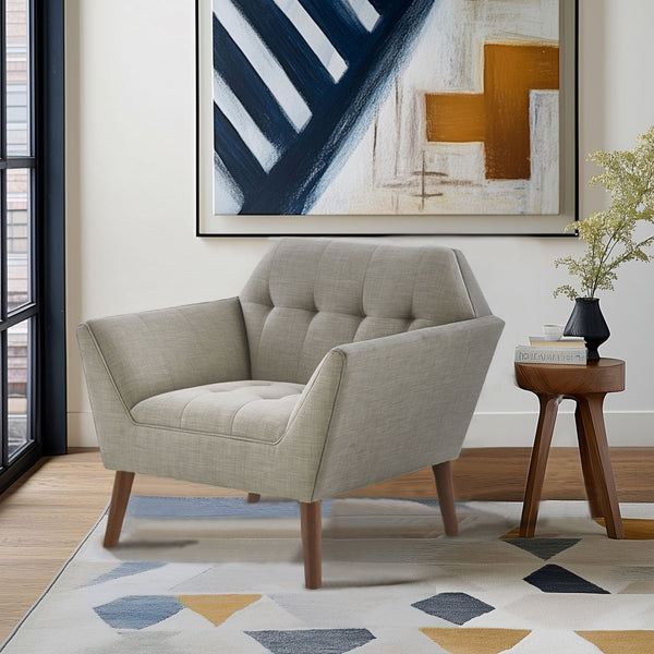 JLA Home INK+IVY - Wide Sculptural Mid-Century Lounge Chair with Hand-Tufted Detail, Durable Woven Upholstery, Solid Wood Legs Light Grey II110-0388