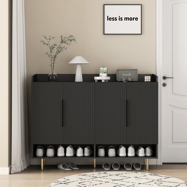 English Elm Sideboard,Shoe Modern 4-Door Black Storage Cabinet with Adjustable Shelves, Sturdy MDF Entryway Organizer W1321P371634