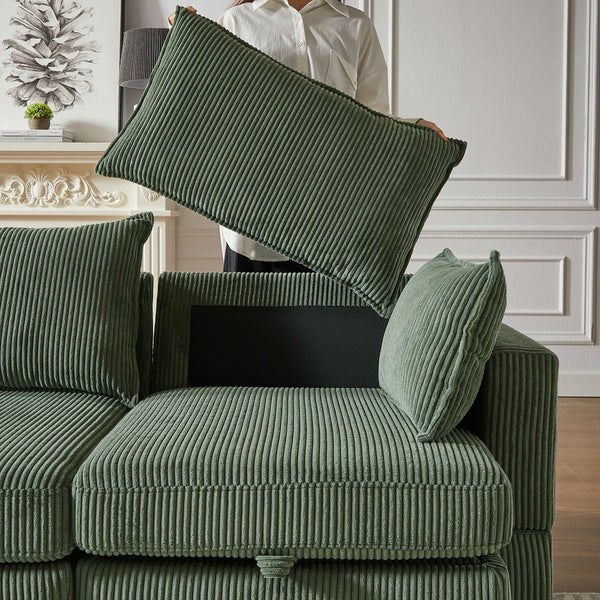 English Elm 113.5'' Modular Sectional Sofa with Storage Ottoman, Convertible U or L Shape Sleeper for 6 Seats Green W834S00251