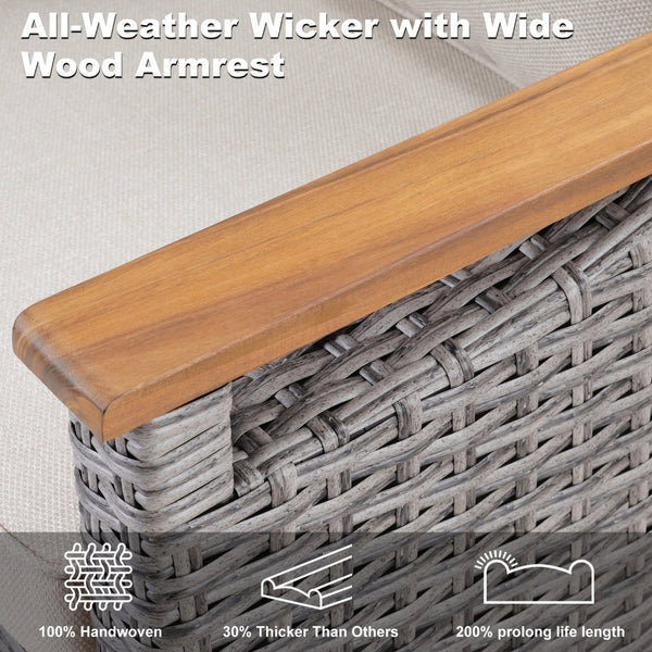 English Elm 73.2" Outdoor Handwoven Rattan 3 Seat Sofa with Olefin Cushions for Porch or Patio Beige T3773P418279