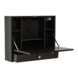 English Elm Wall Mounted Fold Down Floating Desk with Storage Shelves for Home Office Nooks T3971P387001