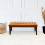 English Elm Ashcroft Furniture - Arden Tan Leather Bench With Buttons