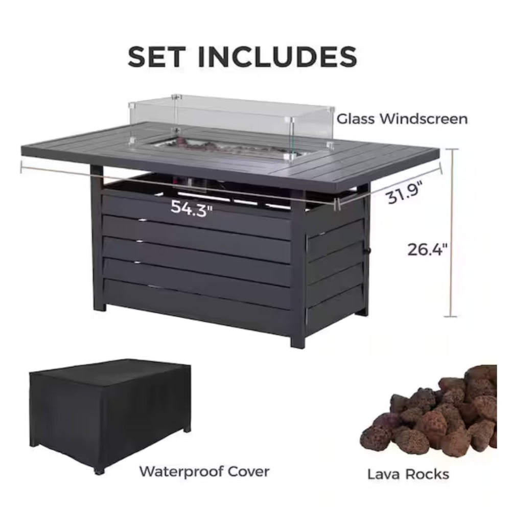 English Elm 54.3 Inch Aluminum Rectangular Propane Fire Table with Convertible Lid for Patio Dark Gray B082S00071
