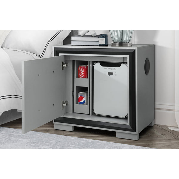 English Elm Adelaide Modern Grey & Black Nightstand with Built-In Cooler and Bluetooth Speaker, Solid Wood Blend B201P394798