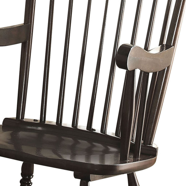 English Elm Black Spindle Back Rocking Chair with Timeless Black Finish, Handcrafted Rubberwood Comfort and Elegance B062P186523