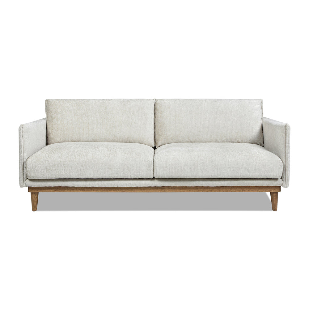 English Elm Jennifer Taylor Home - Haven 83" Flange-Arm Oak Sofa in Marled Gray Chenille — Rustic Oak Base, Reversible Cushions, Durable Support B2719P238350