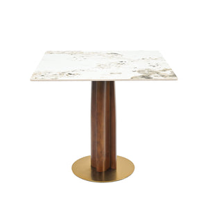 English Elm Modern Square Dining Table: Elegant Sintered Stone With Wooden Legs & Gold Base For Small Spaces W1535S00607