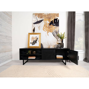 English Elm Manaya Charcoal Black Modern 2‑Door TV Stand 70" Wide with Open Shelves, Hidden Storage for Media Accessories B062P353296