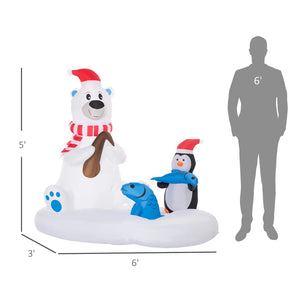 English Elm 6ft Polar Bear and Penguin Led Inflatable Outdoor Christmas Yard Decoration T3971P404379